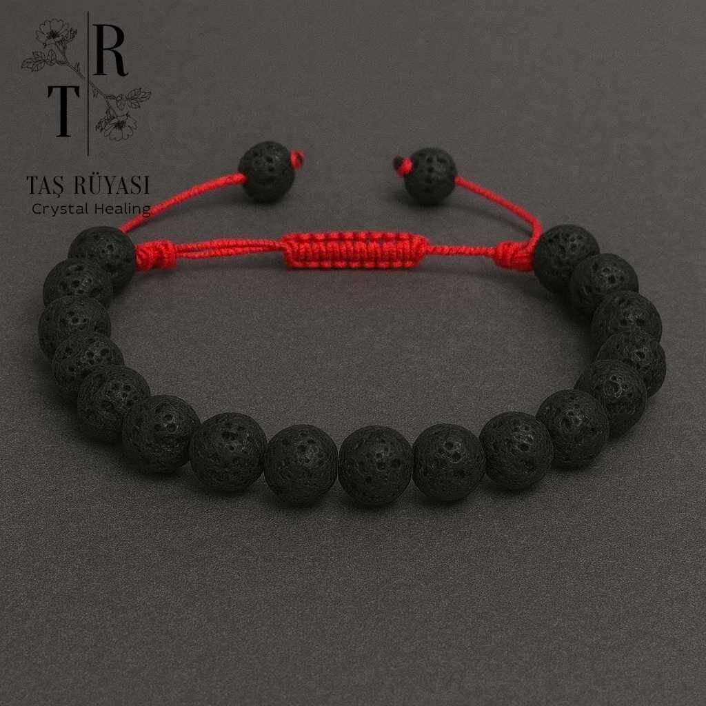 Lav Taşı Örme Bileklik (kırmızı Ipli) | Topraklanma, Sakinlik