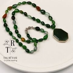 Amorf Kesim Hint Akik & Yeşim Taşı Kolye