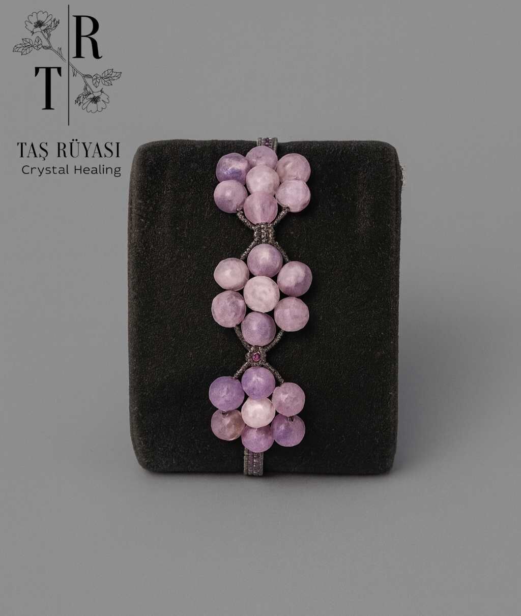 Mat Ametist 3'lü Çiçek Motifli Örme Bileklik