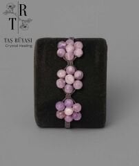 Mat Ametist 3'lü Çiçek Motifli Örme Bileklik