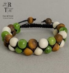 Mat Kaplangözü Kanada Yeşim Taşı Beyaz Turkuaz Çift Sıra Örme Bileklik 8 Mm