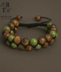 Mat Kaplangözü Kanada Yeşim Taşı Çift Sıra Örme Bileklik