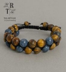 Mat Kaplangözü Mavi Mercan Çift Sıra Örme Bileklik