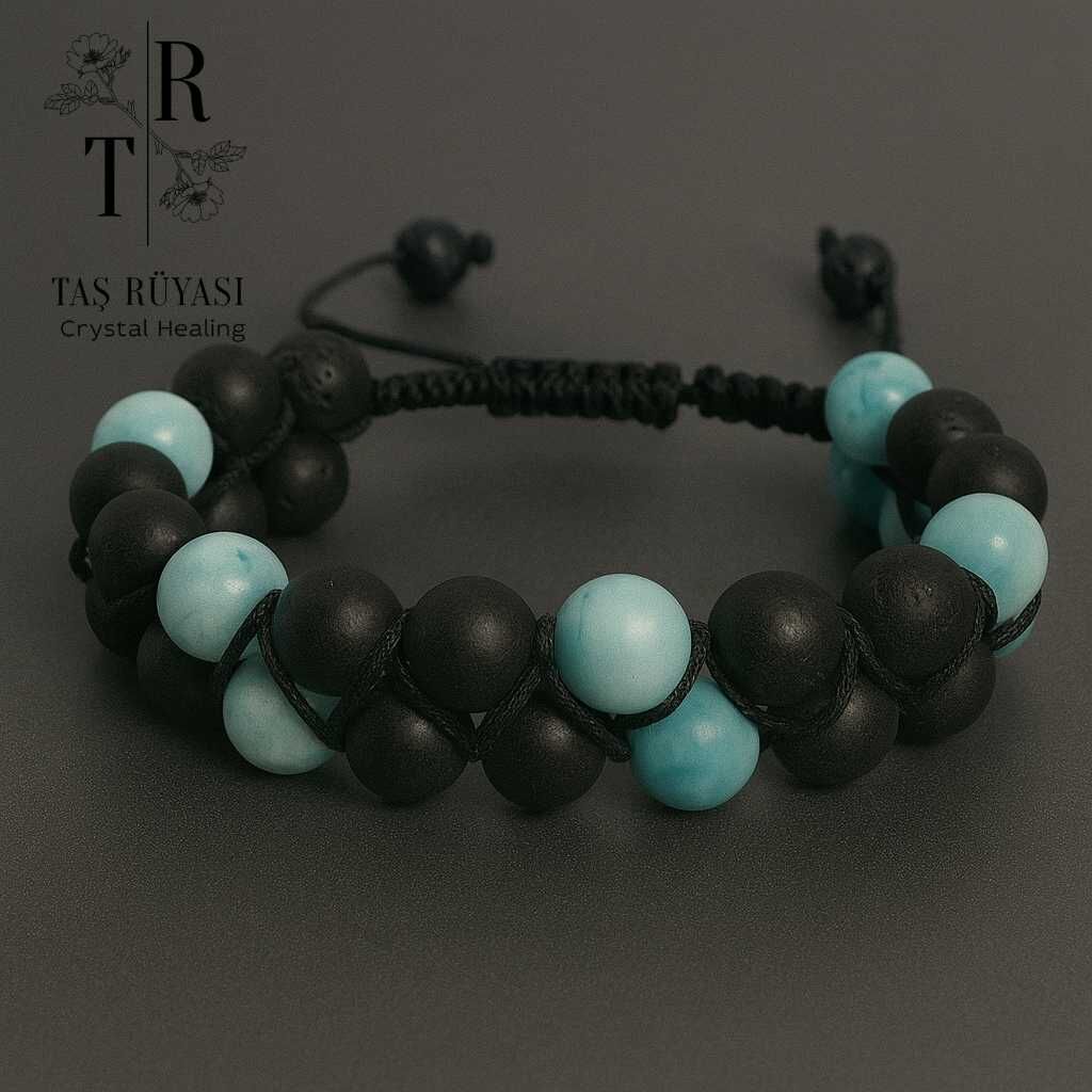 Mat Obsidyen Jade (yeşim ) Çift Sıra Örme Bileklik