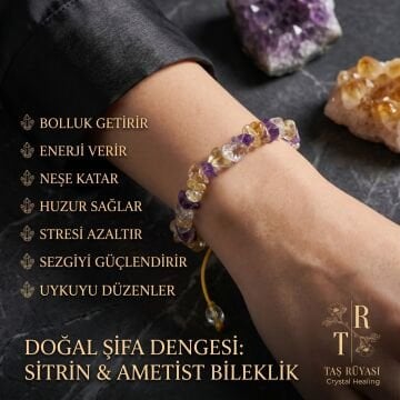 Denge ve Bolluk Taşı: Sitrin Ametist Örme Bileklik