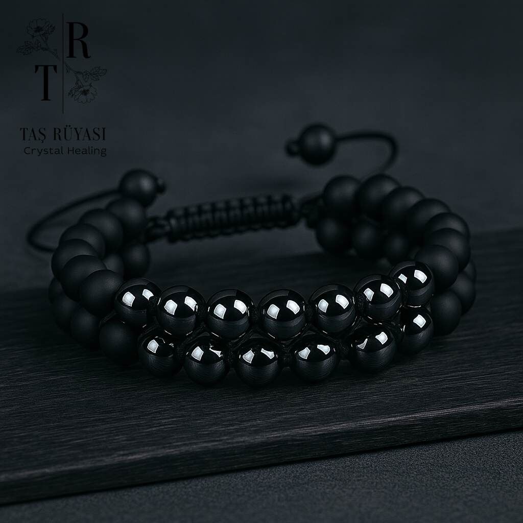 Mat Obsidyen Hematit Örme Bileklik 8 mm | Topraklanma ve Arınma