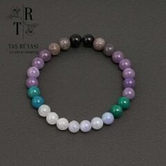 Mavi Dentrit Akik Apatit Ametist Lepidolit Siyah Turmalin Bileklik | İletişim, Denge, Stres