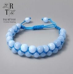 Mavi Jade Çifr Sıra Örme Bileklik | Sakinlik ve Şans