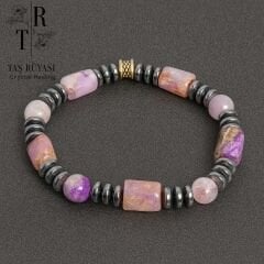 Morganit, Pembe Kuvars, Ceroit, Hematit, Ametist Bileklik | Negatif Enerji Temizliği ve Stres