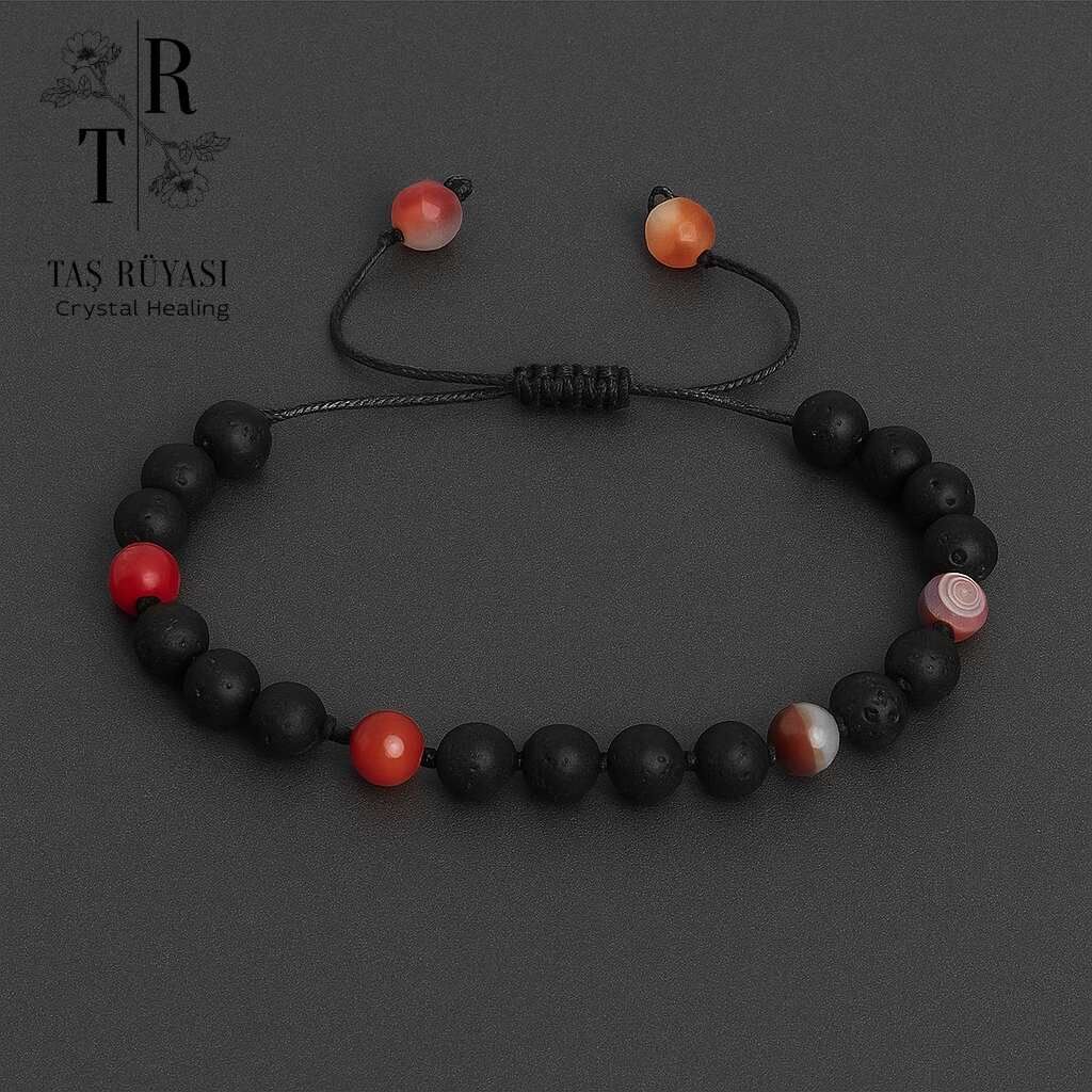 Obsidyen Akik Örme Bileklik | Güç, Denge
