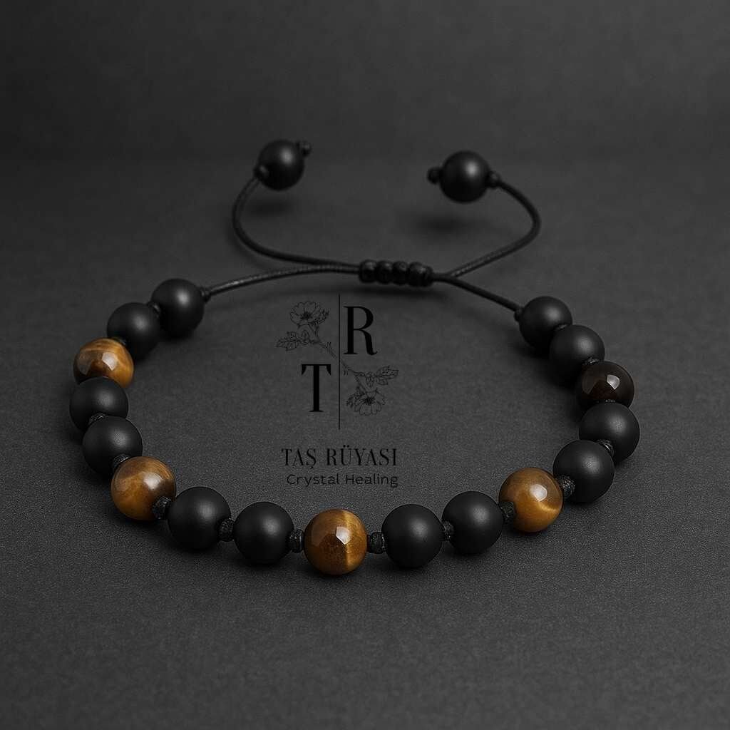 Obsidyen Kaplangözü Örme Bileklik (6 MM)