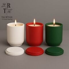 Kapaklı Premium Beton Mum | Renkli Seri (Beyaz – Kırmızı – Yeşil)