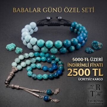 Babalar Günü Özel  Akuamarin, Amazonit ve Apatit Tesbih Bileklik Seti ( Hava ve Su Elementi)