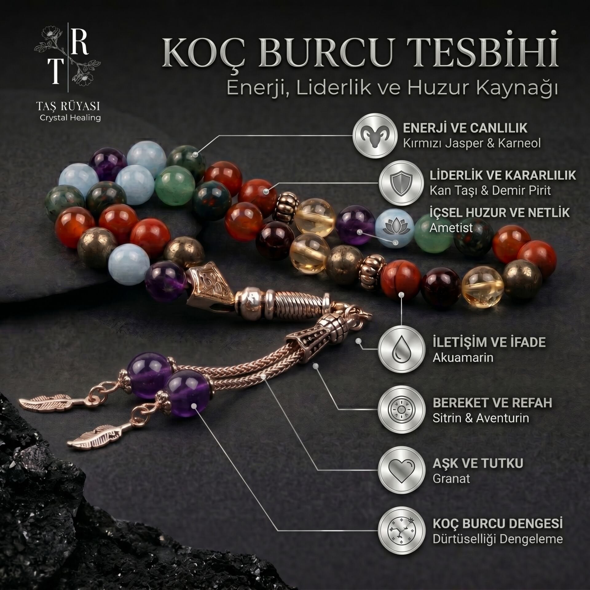 Koç Burcu Özel Doğaltaş Tesbih