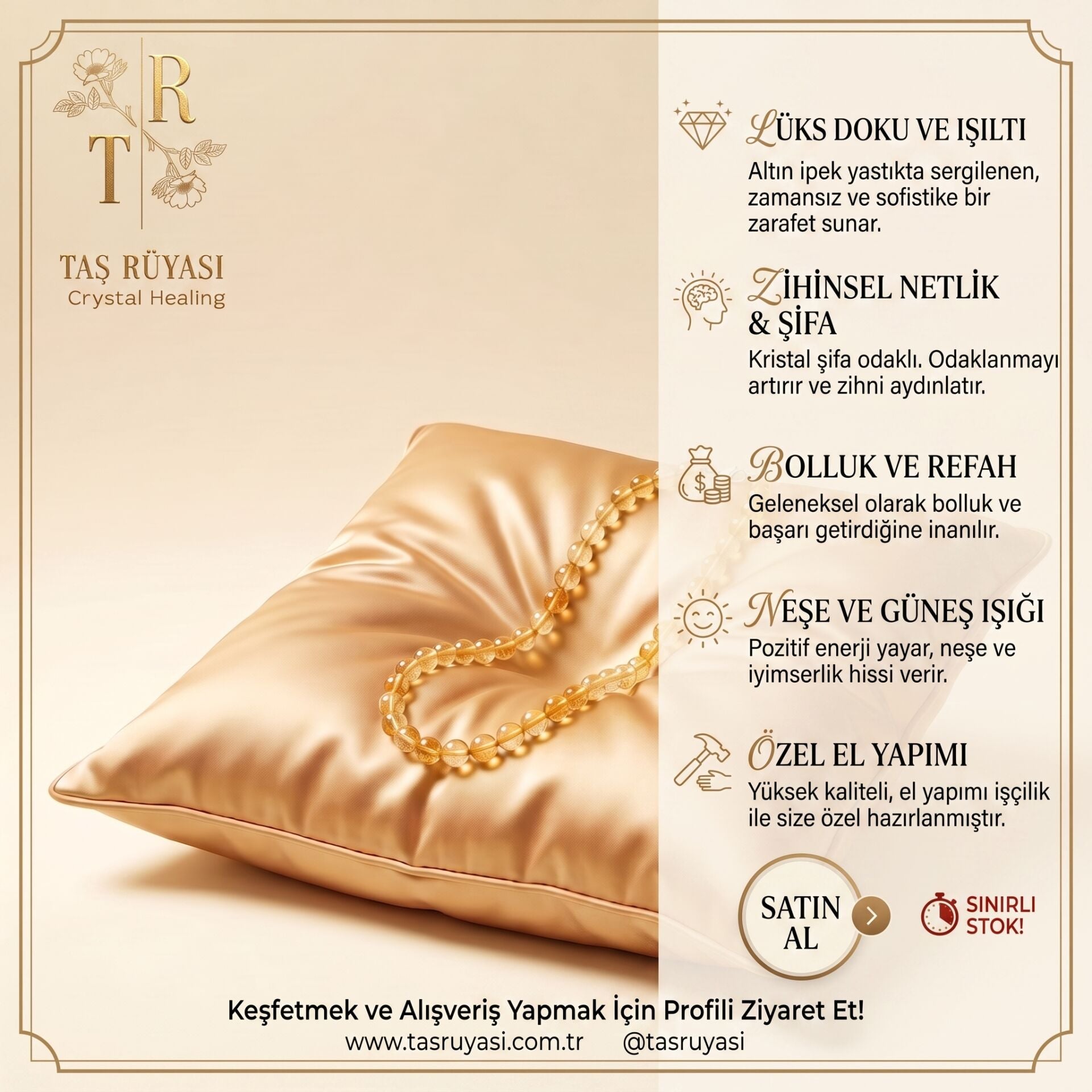 Doğal Sitrin Taşı Kolye 6 mm | Bolluk Bereket