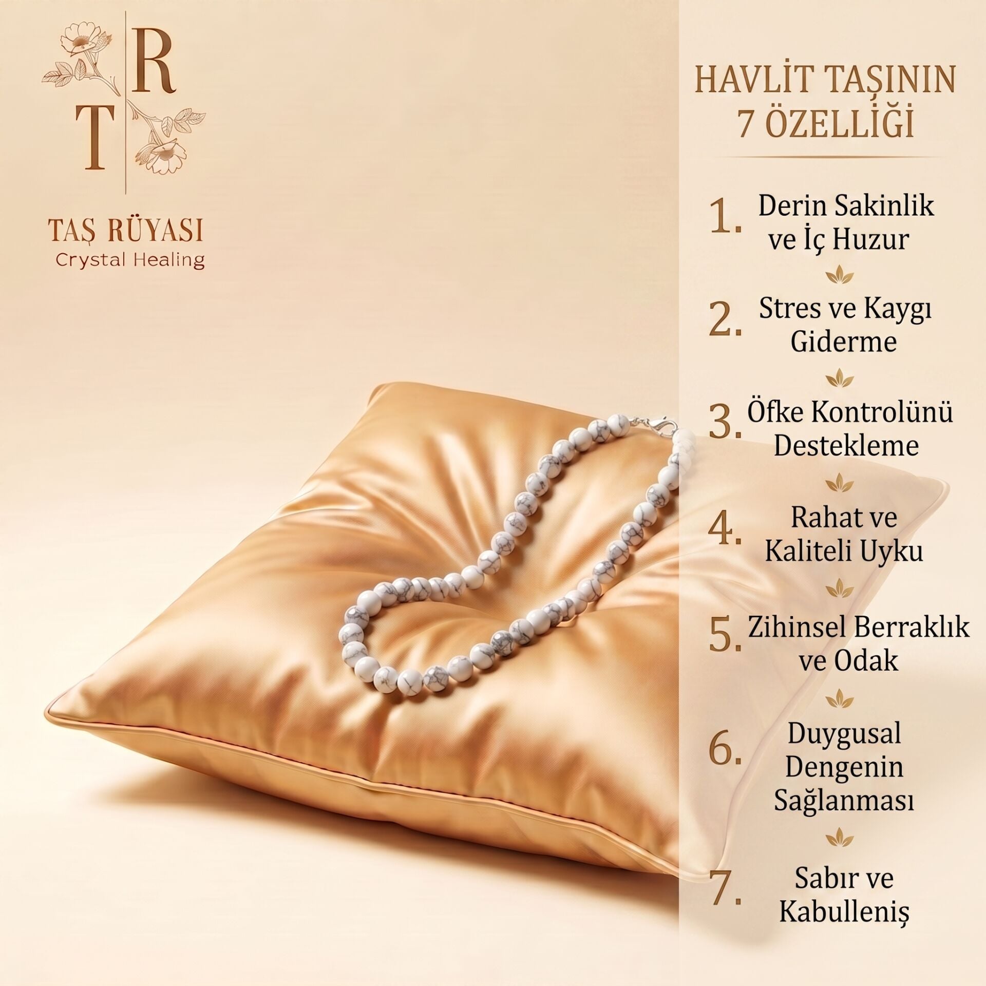 Havlit Doğal Taş Kolye 6 mm