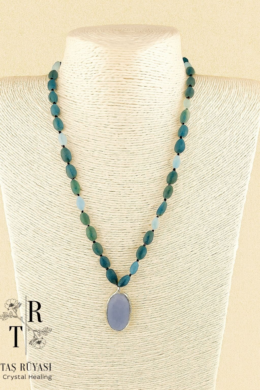 Amorf Apatit, Akuamarin & Anjelit Doğaltaş Kolye | İletişim, Huzur, Ruhsal Koruma ve Duygusal Arınma