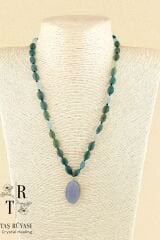 Amorf Apatit, Akuamarin & Anjelit Doğaltaş Kolye | İletişim, Huzur, Ruhsal Koruma ve Duygusal Arınma