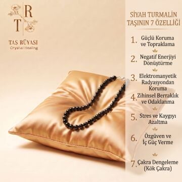 6 mm Siyah Turmalin Doğal Taş Kolye