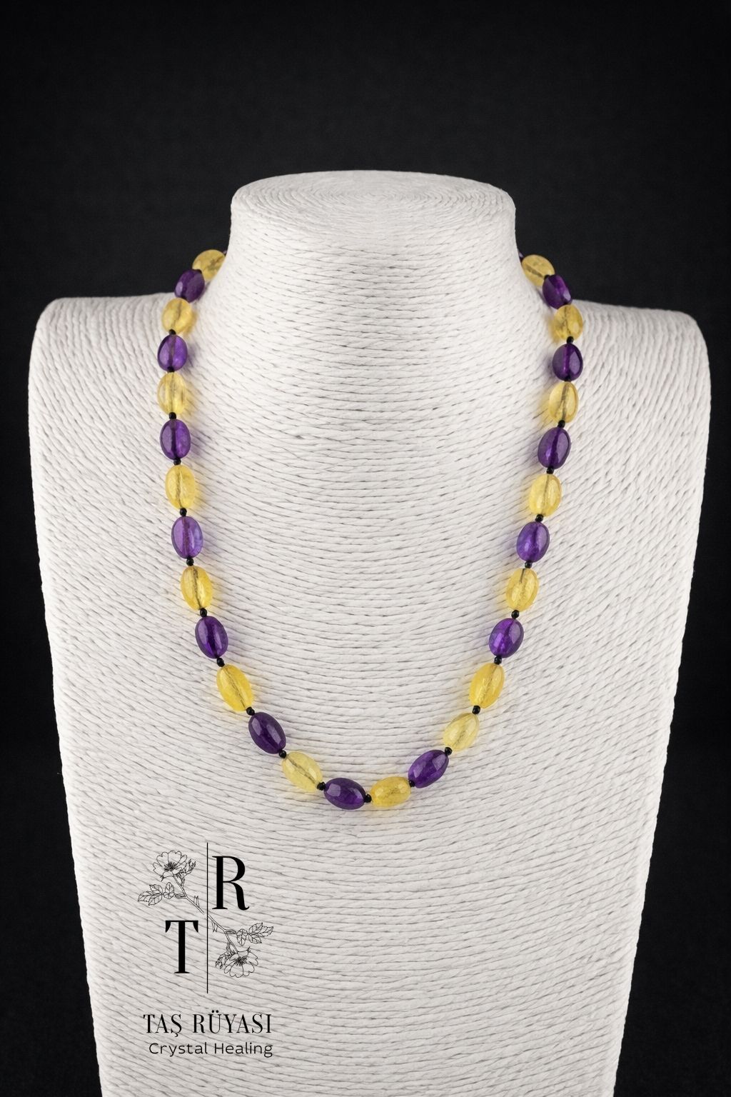 Sitrin & Ametist Amorf Doğaltaş Kolye | Bolluk, Zihinsel Netlik, Ruhsal Koruma ve Denge