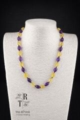 Sitrin & Ametist Amorf Doğaltaş Kolye | Bolluk, Zihinsel Netlik, Ruhsal Koruma ve Denge