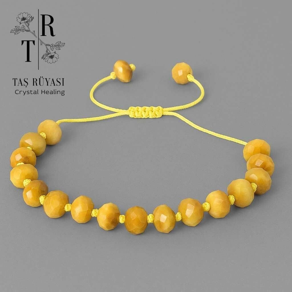 Sarı Kaplangözü Rondel Kesim Örme Bileklik