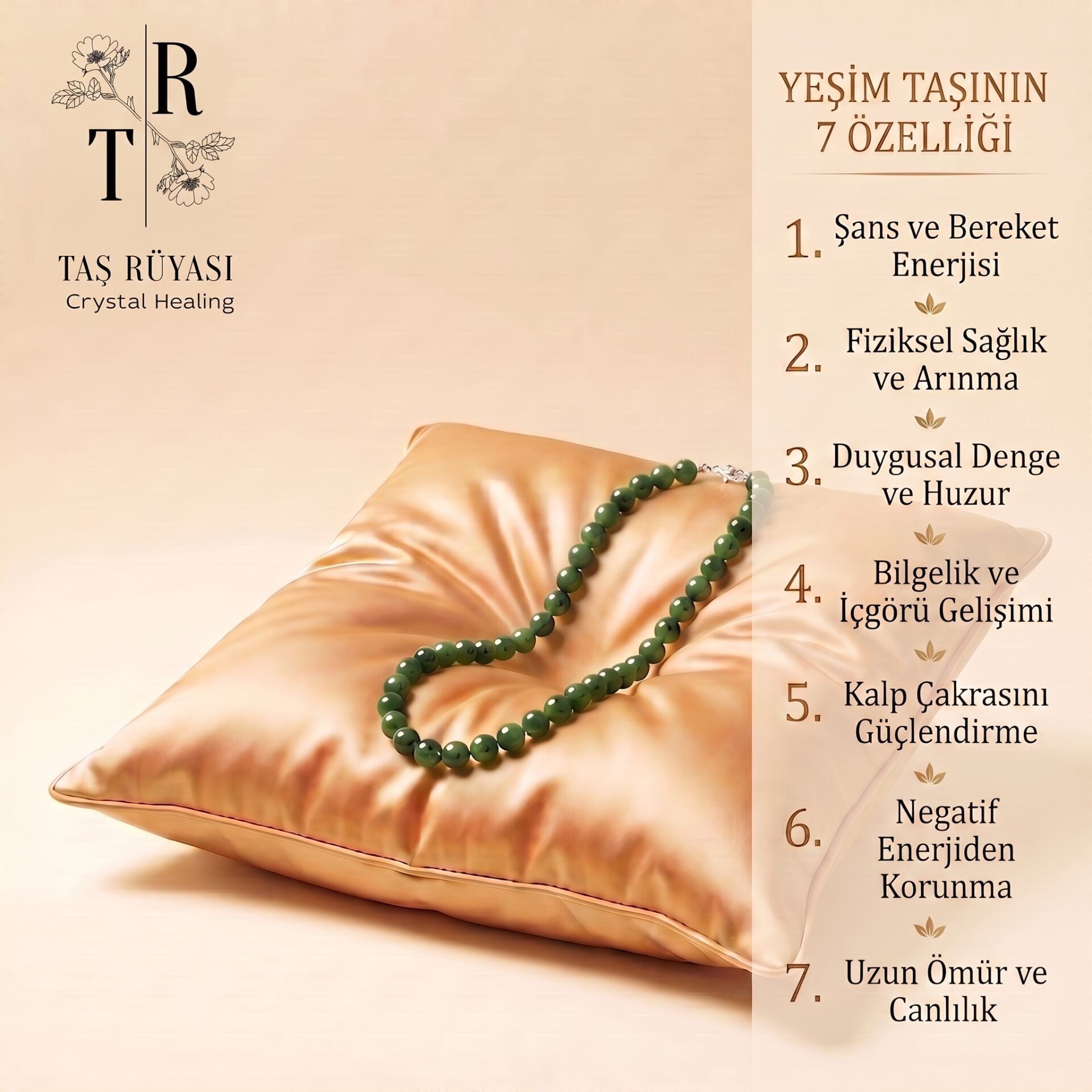 Kanada Yeşim Taşı (Nefrit) 6 mm Doğal Taş Kolye