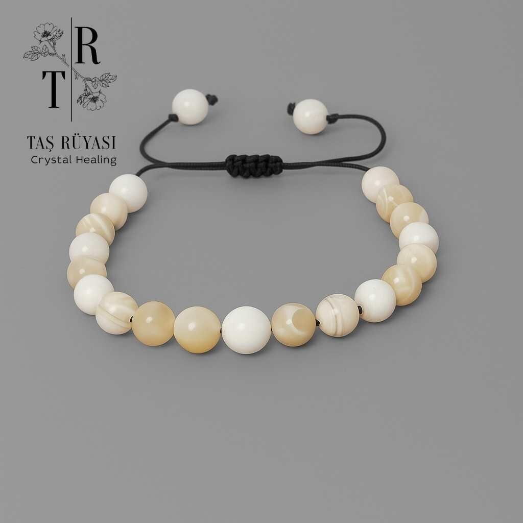 Sedef Taşı Örme Doğal Taş Bileklik 7 mm