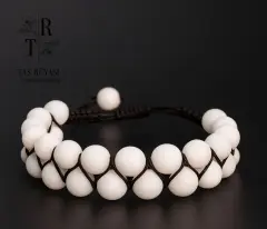 Shell Taşı Çift Sıra Örme Bileklik