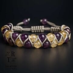 Sitrin Ametist Çift Sıra Örme Bileklik