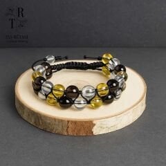 Sitrin Dumanlı Kuvars Kristal Kuvars Çift Sıra Örme Bileklik 8 Mm