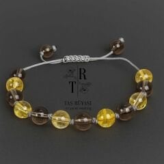 Sitrin Dumanlı Kuvars Örme Bileklik | Bolluk Bereket Stres