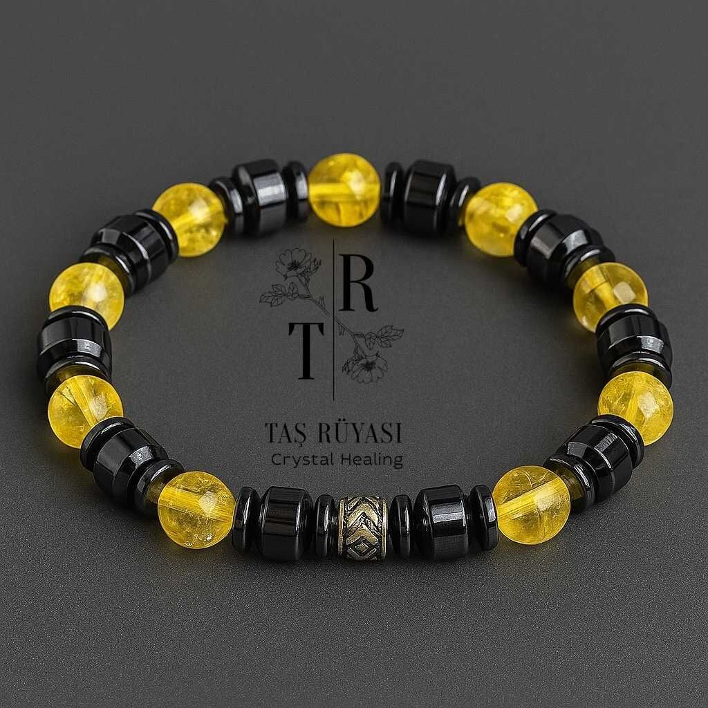 Sitrin Hematit Bileklik 8 Mm | Bolluk Bereket ve Topraklanma