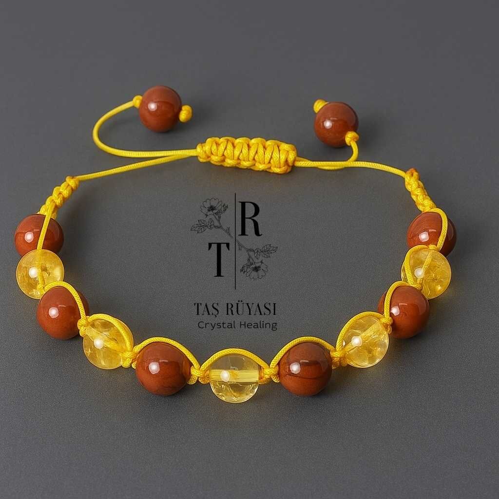 Sitrin Kırmızı Jasper Örme Bileklik 8 Mm | Bereket ve Köklenme