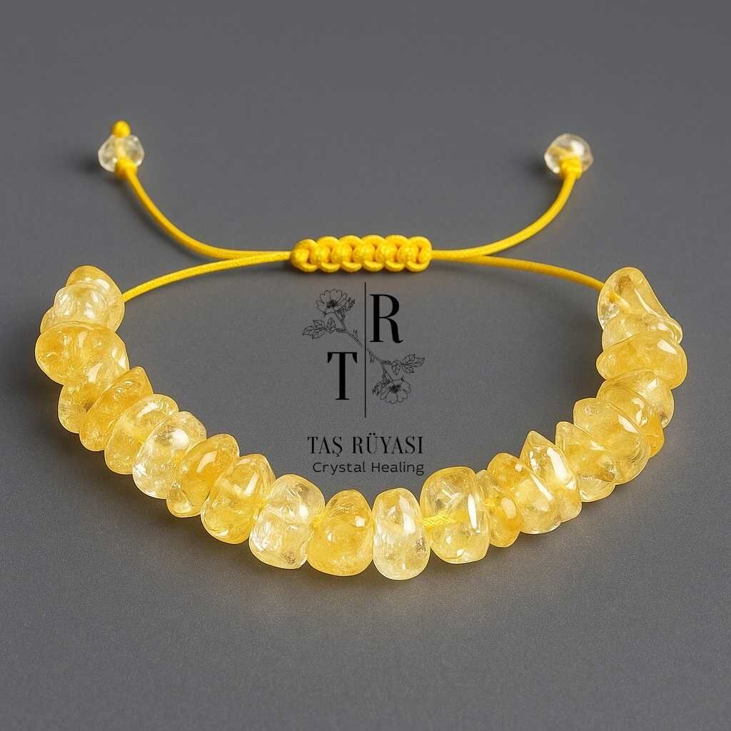 Sitrin Kırık Taş Örme Bileklik | Bolluk Bereket Bilekliği