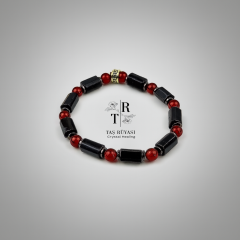 Siyah Turmalin Kırmızı Akik Hematit Bileklik
