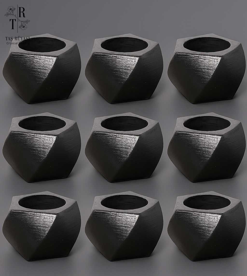 Sukulent Beton Saksı Siyah ( 9 Adet)