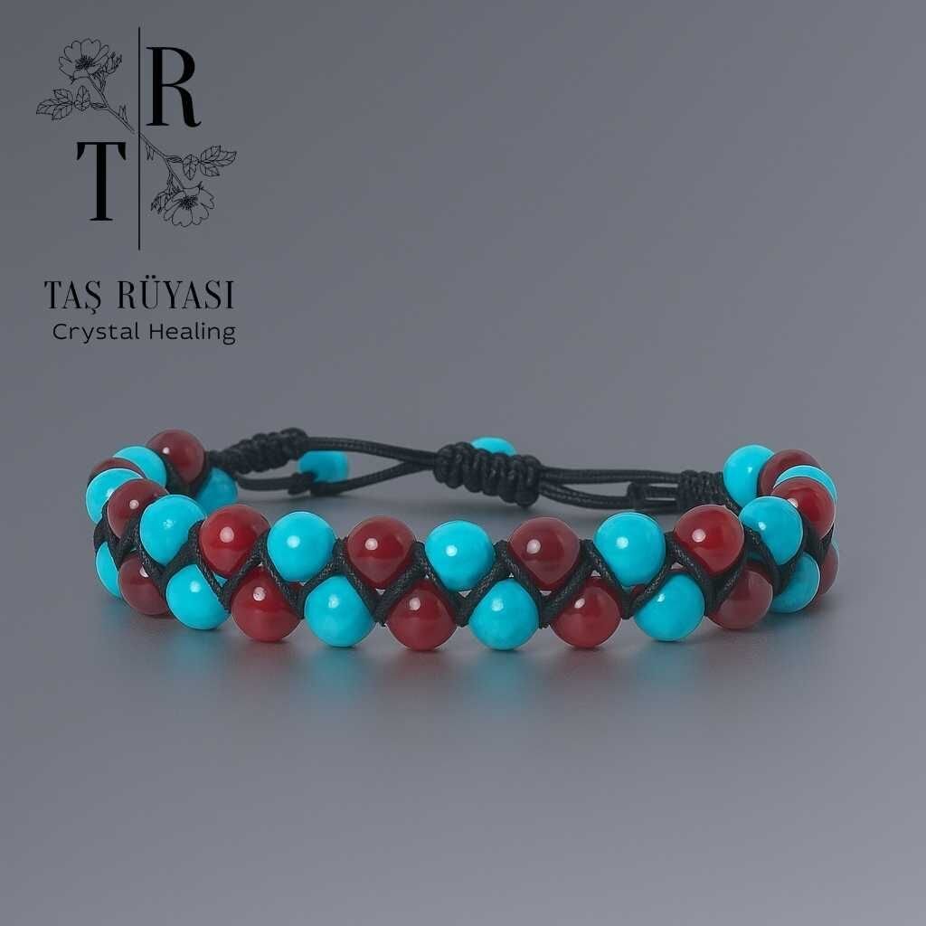 Turkuaz Akik Çift Sıra Örme Bileklik