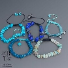 Turkuaz Apatit(mat) Lapis Lazuli Amazonit Apatit (şeffaf) 5'li Örme Bileklik