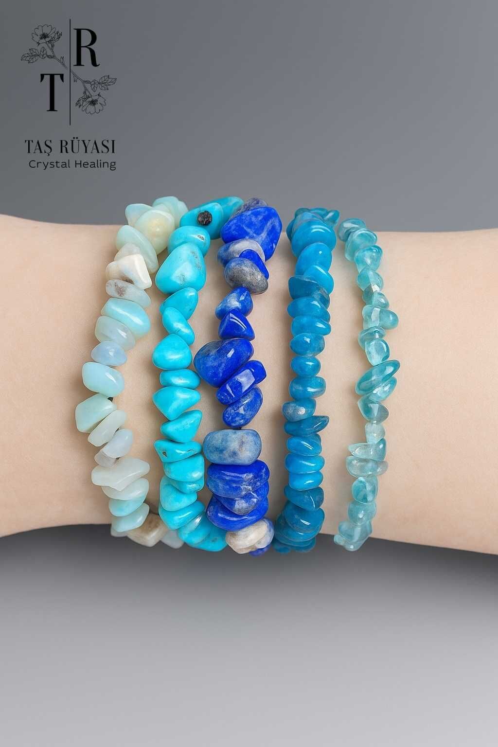 Turkuaz Apatit(mat) Lapis Lazuli Amazonit Apatit (şeffaf) 5'li Örme Bileklik