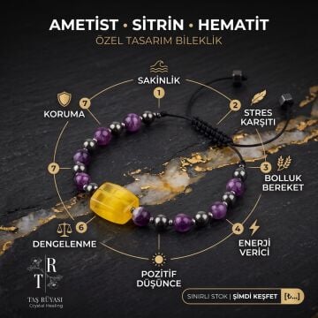 Sitrin Ametist Hematit Örme Bileklik