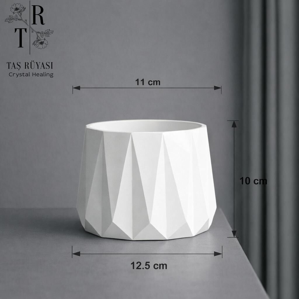 Geometrik Beton Saksı | Modern Tasarım Beyaz Beton Saksı 10 cm