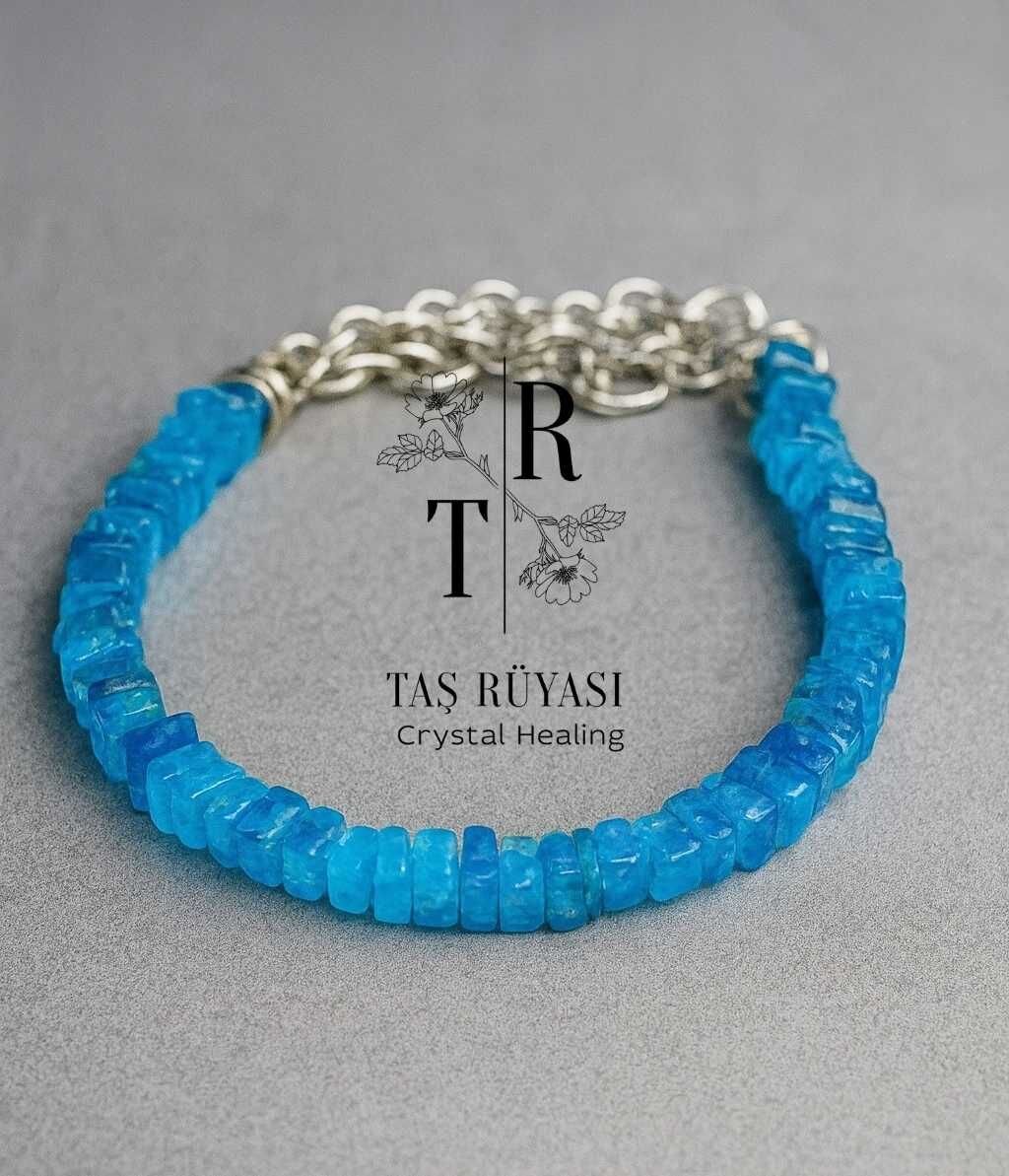 Mavi Apatit Kare Kesim İletişim Bilekliği