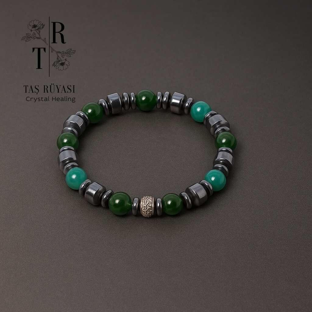 Aventurin – Yeşim – Hematit Taşı Bileklik | Denge, Güç ve Huzurun Birleşimi