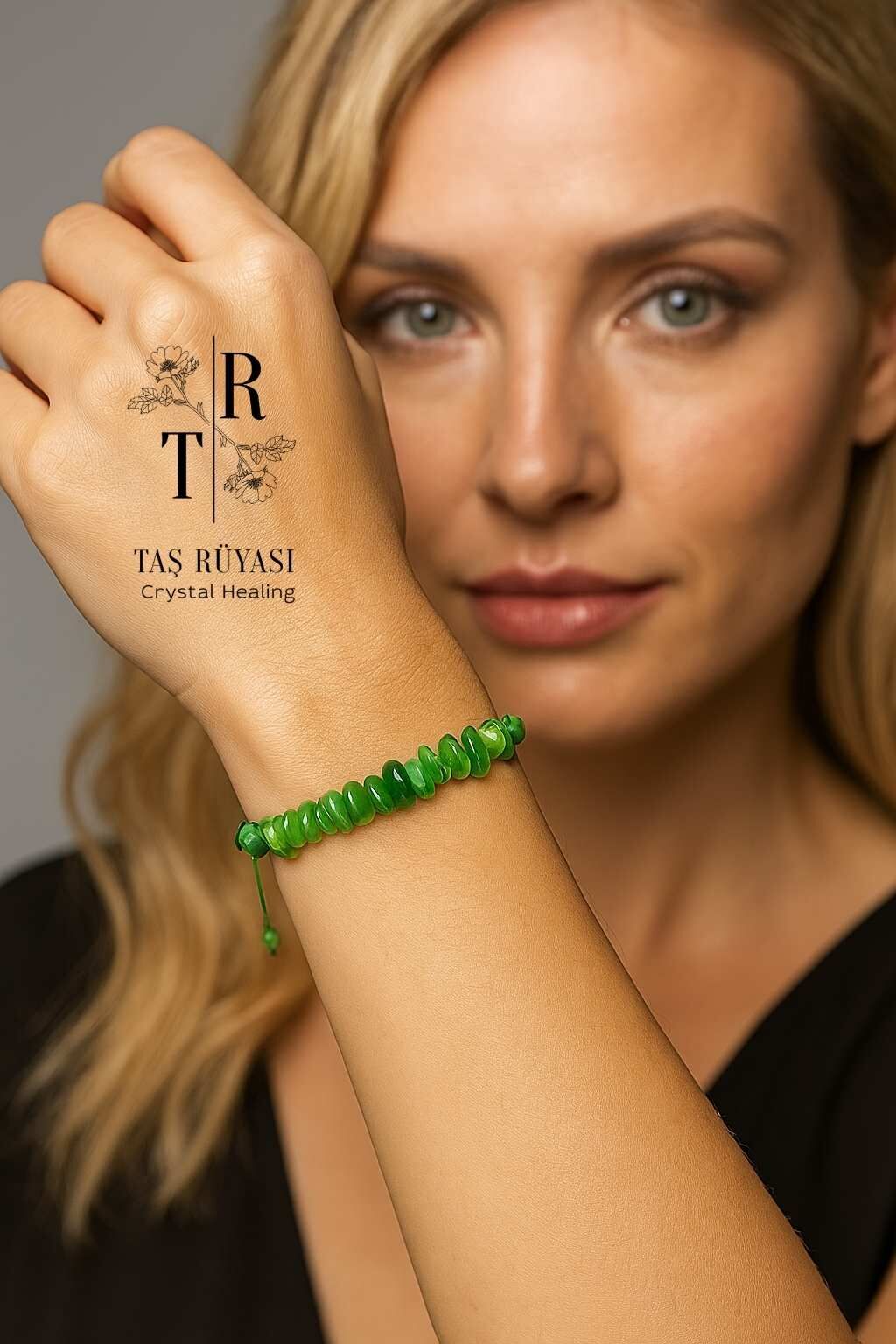 Yeşim Taşı Kırık Taş Örme Bileklik