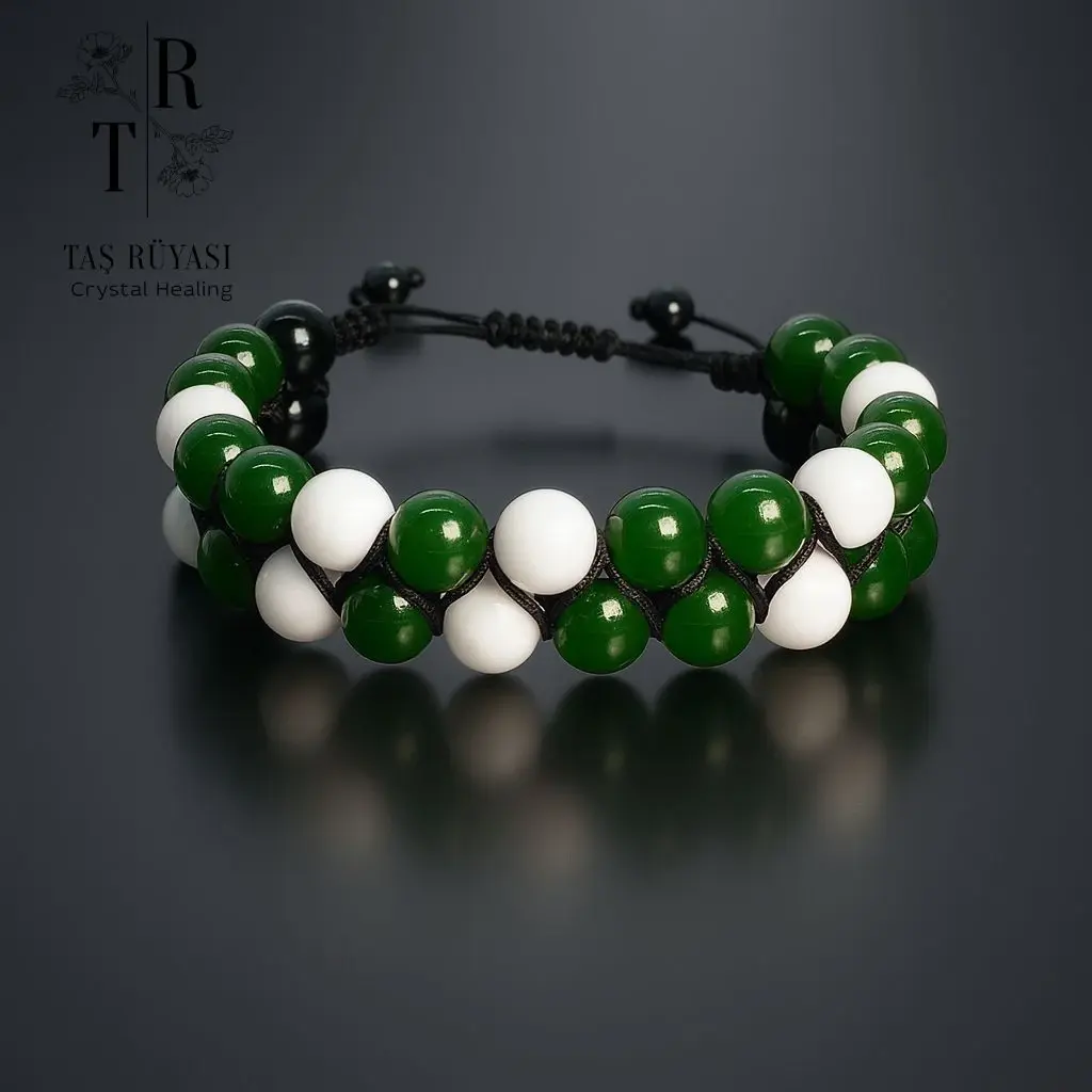 Yeşim Ve Shell Taşı Çift Sıra Örme Bileklik