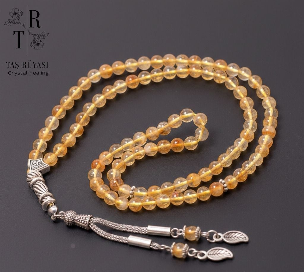 Sitrin Doğal Taş 99’luk Dua Tesbihi (6 mm) - Bolluk ve Başarının Enerjisi