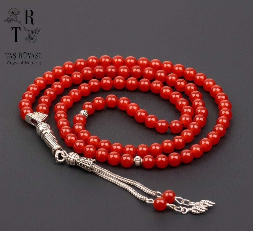 Kırmızı Akik Doğal Taş 99’luk Dua Tesbihi (6 mm) - Canlılık ve Koruyucu Enerji