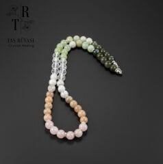 Pembe Kuvars, Aytaşı, Necef, Labradorit ve Amazonit Karma Doğal Taş Kolye (8 mm)