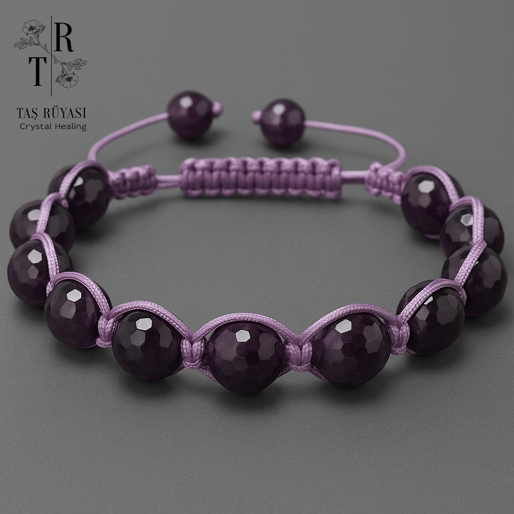 Ametist Taşı 8 mm Örme Bileklik - Ruhsal Dinginlik ve Koruyucu Enerji
